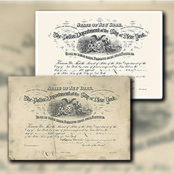 Reproduction of a NYPD document signed by Theodore Roosevelt