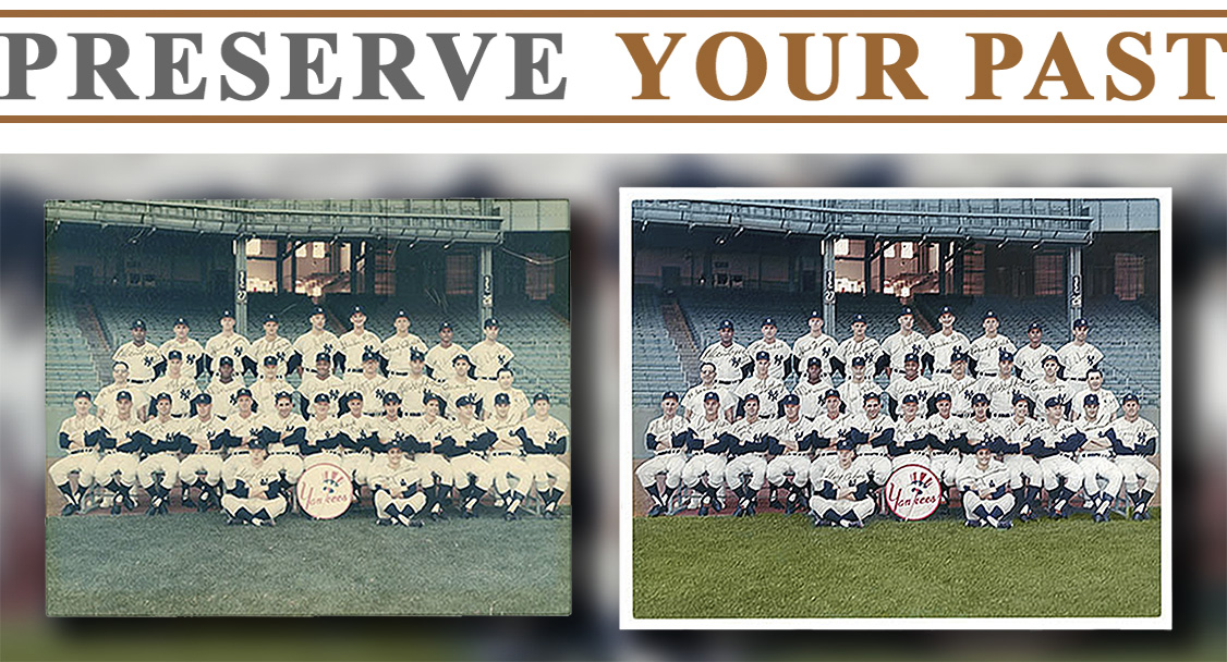 Professional restoration of a faded 1963 New York Yankees team photograph signed by every player. Learn how digital restoration preserved this treasured piece of baseball history.