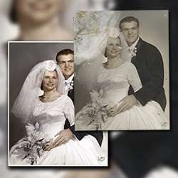Restoration of a water damaged wedding photograph