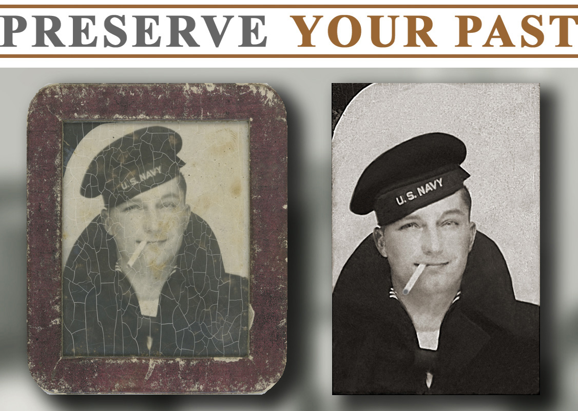 Restoration of a photograph of WWII US Navy sailor. Every restoration should be guided by historical accuracy, careful research, and respect for the original photographer's work. By preserving both the image and the evidence of its journey through time, we ensure that future generations experience these photographs as authentic historical artifacts rather than modern reinterpretations.